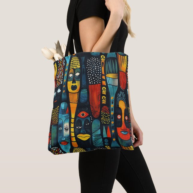 African tribal pattern with idols. tote bag (Close Up)