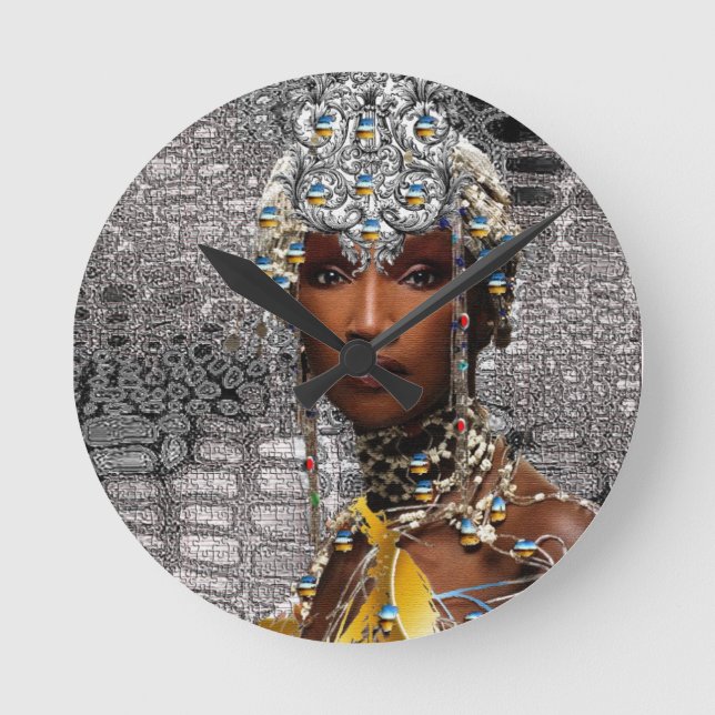 African Tribal Queen Round Clock (Front)
