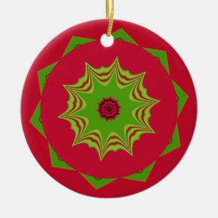 African Tribal Red & Green Mandala Ceramic Tree Decoration