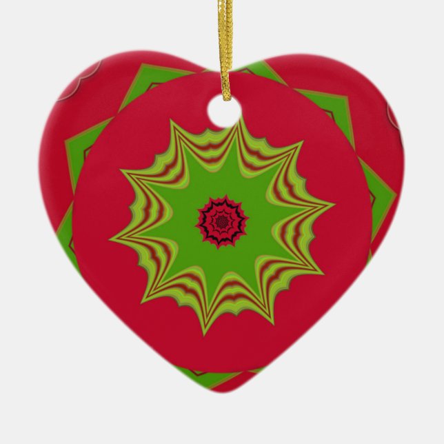 African Tribal Red & Green Mandala Ceramic Tree Decoration (Front)