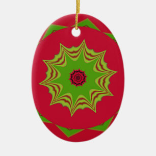 African Tribal Red & Green Mandala Ceramic Tree Decoration