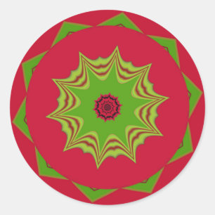 African Tribal Red & Green Mandala Classic Round Sticker
