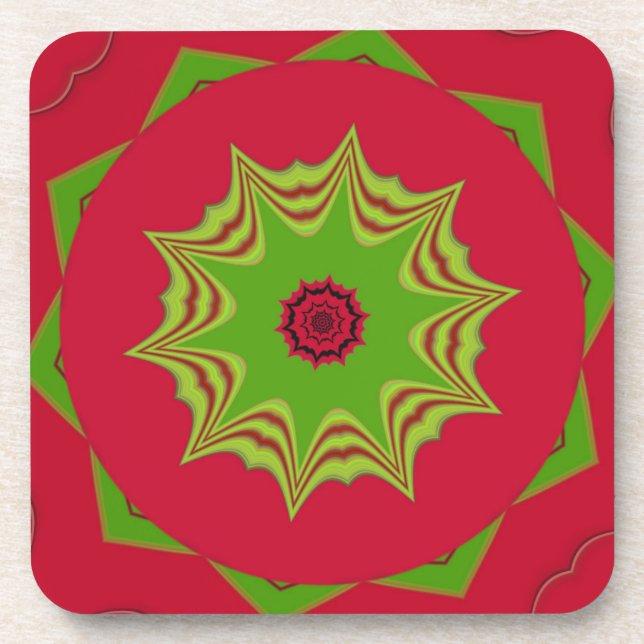 African Tribal Red & Green Mandala Coaster (Front)
