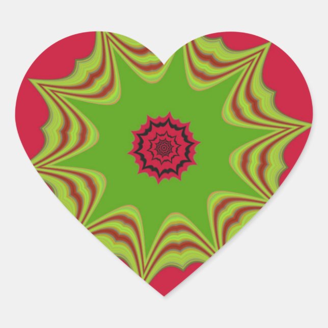 African Tribal Red & Green Mandala Heart Sticker (Front)