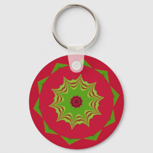 African Tribal Red & Green Mandala Key Ring
