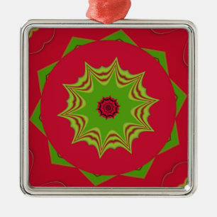African Tribal Red & Green Mandala Metal Tree Decoration