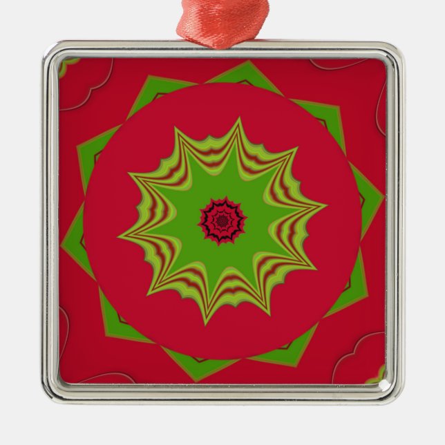 African Tribal Red & Green Mandala Metal Tree Decoration (Front)