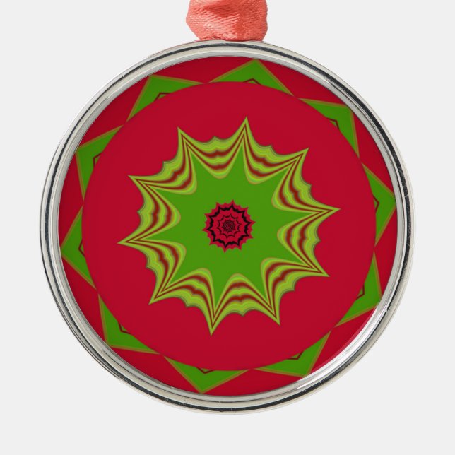 African Tribal Red & Green Mandala Metal Tree Decoration (Front)