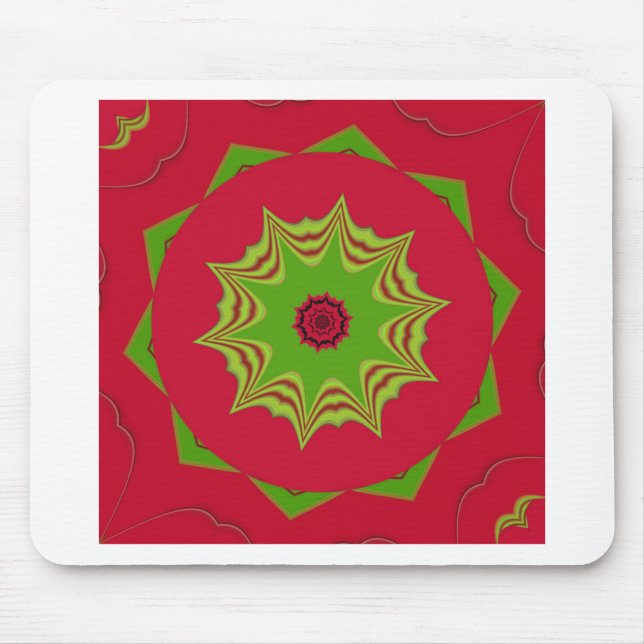African Tribal Red & Green Mandala Mouse Mat (Front)