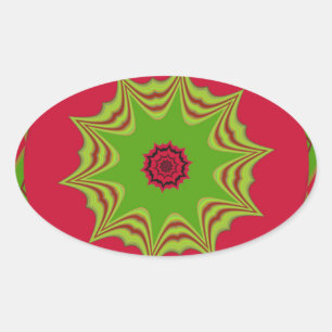 African Tribal Red & Green Mandala Oval Sticker