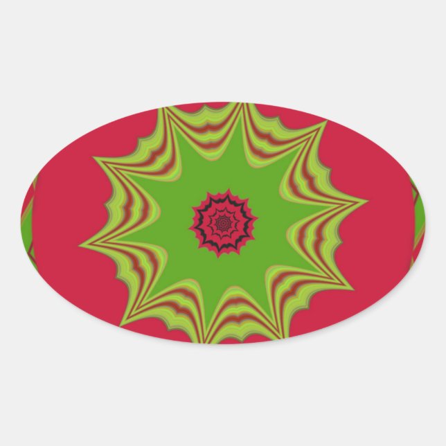 African Tribal Red & Green Mandala Oval Sticker (Front)