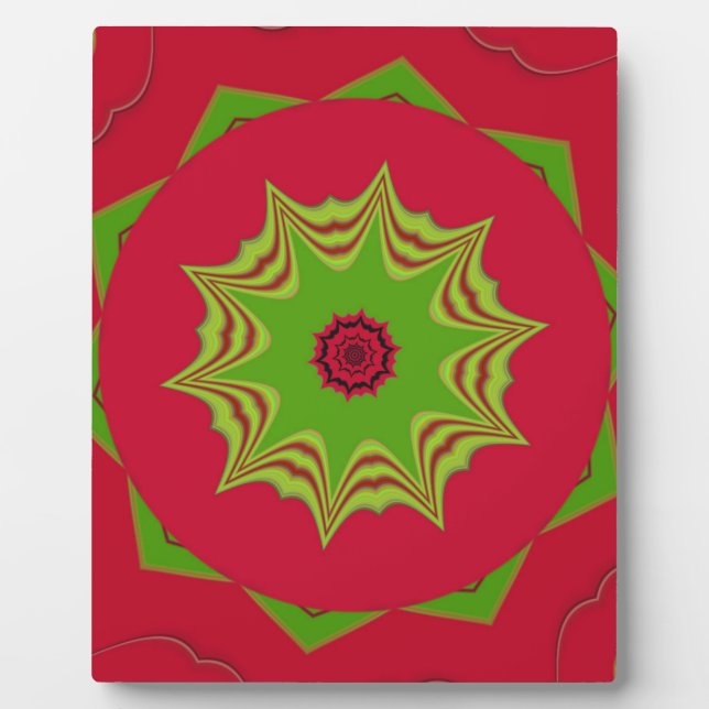 African Tribal Red & Green Mandala Plaque (Front)