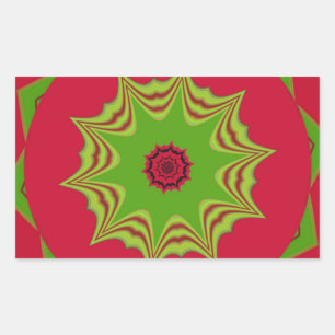 African Tribal Red & Green Mandala Rectangular Sticker
