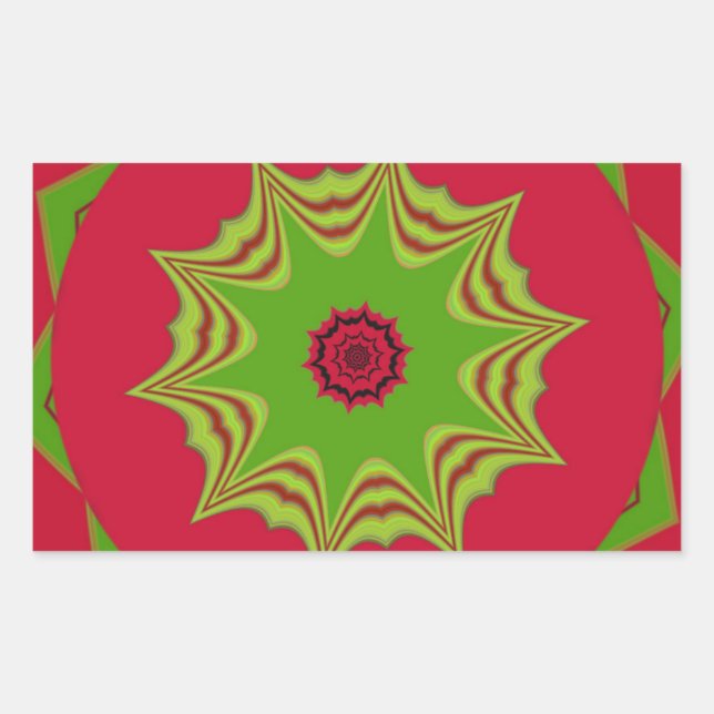 African Tribal Red & Green Mandala Rectangular Sticker (Front)