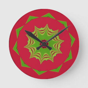 African Tribal Red & Green Mandala Round Clock