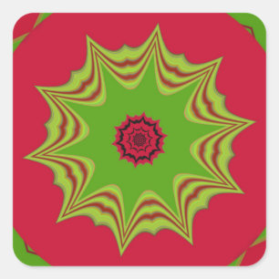 African Tribal Red & Green Mandala Square Sticker