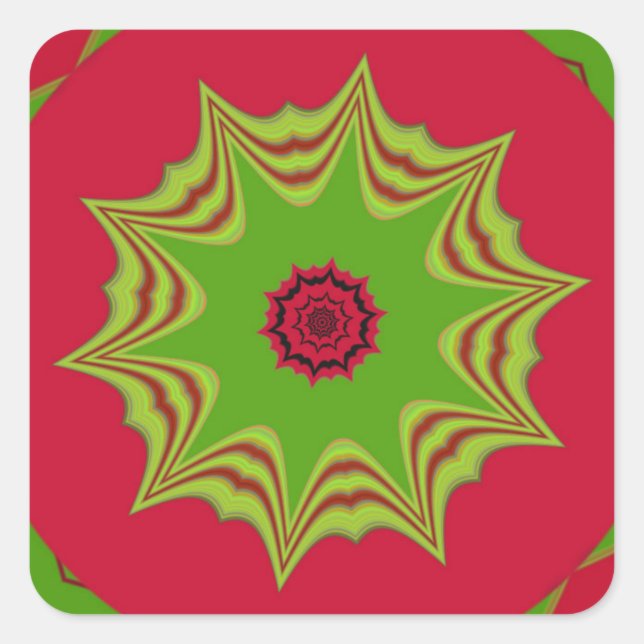 African Tribal Red & Green Mandala Square Sticker (Front)
