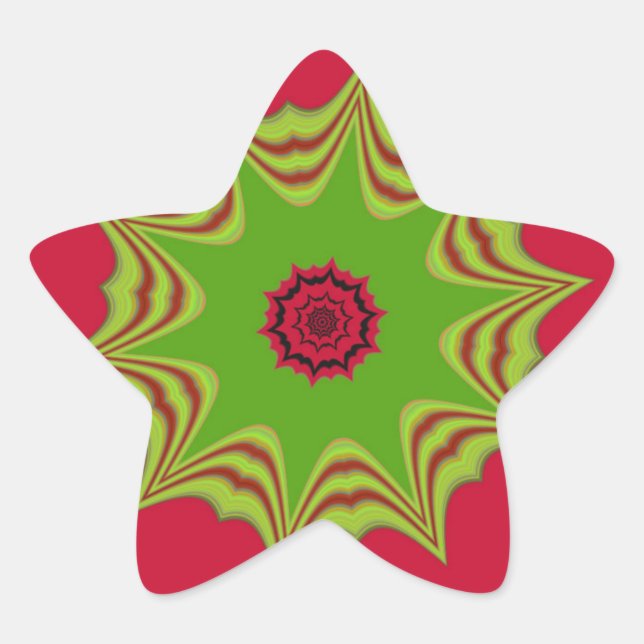 African Tribal Red & Green Mandala Star Sticker (Front)