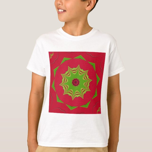 African Tribal Red & Green Mandala T-Shirt (Front)