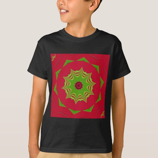 African Tribal Red & Green Mandala T-Shirt (Front)