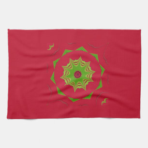 African Tribal Red & Green Mandala Tea Towel
