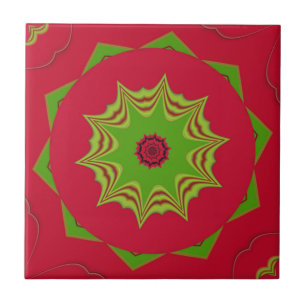 African Tribal Red & Green Mandala Tile