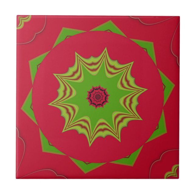 African Tribal Red & Green Mandala Tile (Front)