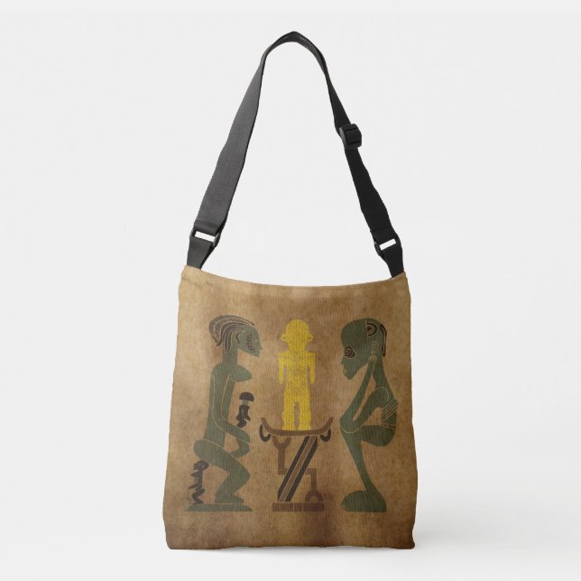 African tribal scene rock carving art crossbody bag (Front)