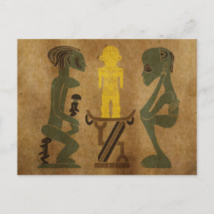 African tribal silhouette vintage scene art postcard