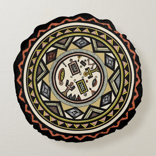 African Tribal Spirits Round Pillow (Back)