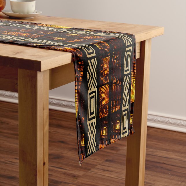 African Tribal Tapestry Motif Short Table Runner (In Situ)