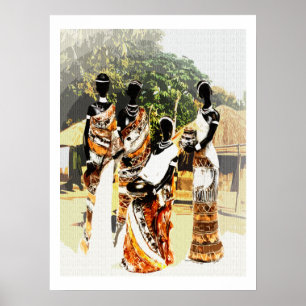 African Tribal Village Women Poster