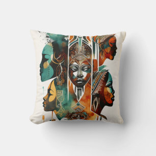African Tribal Women Painting, Contemporary Art Cushion