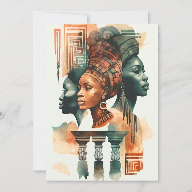 African Tribal Women Painting, Contemporary Art Holiday Card (Front)