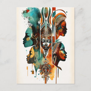 African Tribal Women Painting, Contemporary Art Postcard