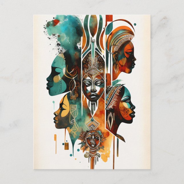African Tribal Women Painting, Contemporary Art Postcard (Front)