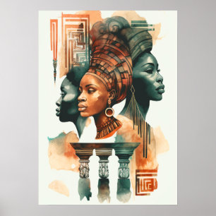 African Tribal Women Painting, Contemporary Art Poster