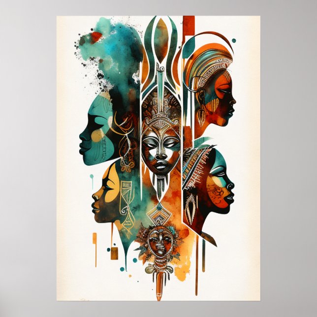 African Tribal Women Painting, Contemporary Art Poster (Front)