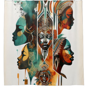 African Tribal Women Painting, Contemporary Art Shower Curtain
