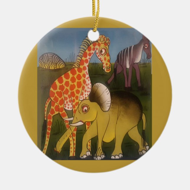 African Trio Art Print Ceramic Tree Decoration (Front)