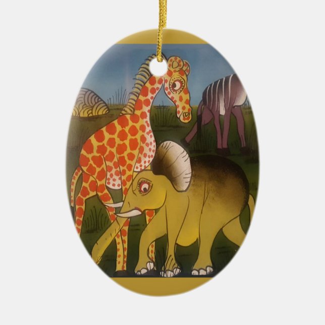 African Trio Art Print Ceramic Tree Decoration (Front)