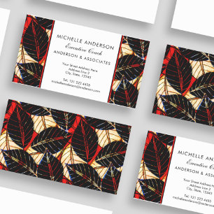 African Tropical Leaves Consultant Red and Black Business Card