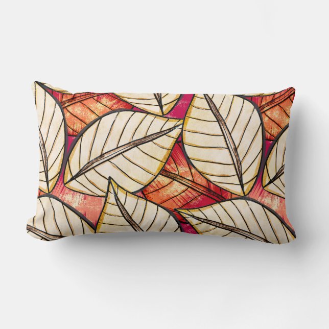 African Tropical Rainforest Red and Orange Lumbar Cushion (Front)