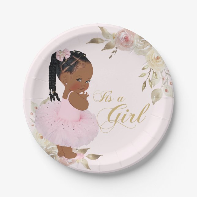 African Tutu Baby Girl Baby Shower Paper Plate (Front)