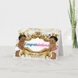 African Twins Boy & Girl Congratulations Card