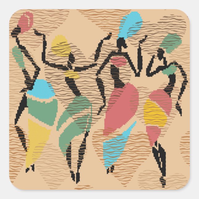 African valentines dance, african ladies pattern square sticker (Front)