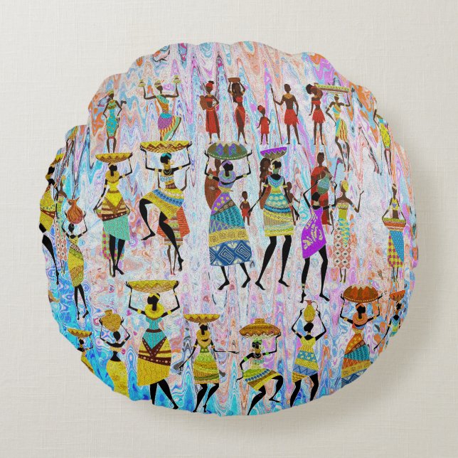 African Village  Round Cushion (Front)