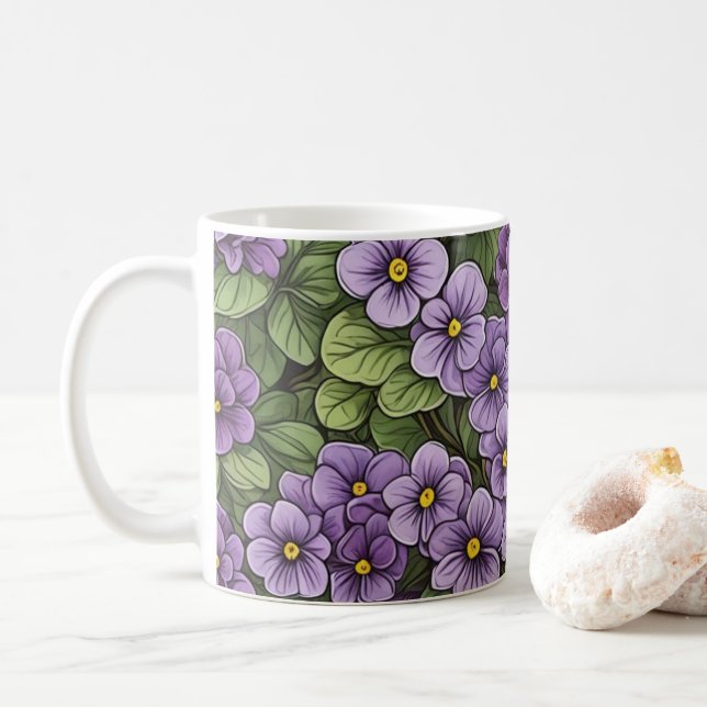African Violet flowers pattern Coffee Mug (With Donut)