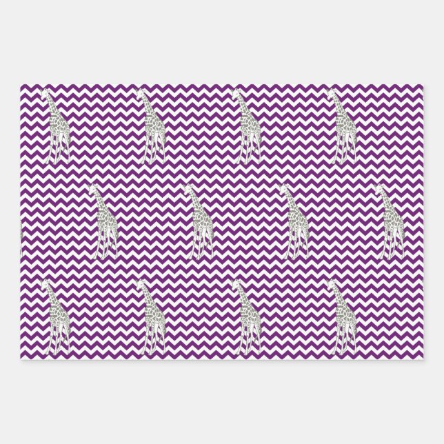African Violet Safari Chevron with Pop Art Giraffe Wrapping Paper Sheet (Front)