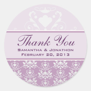 African Violet & Silver Damask Wedding Labels